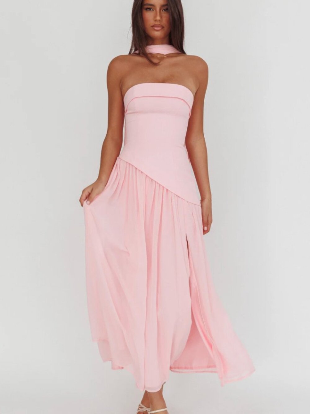 NWT Saints & Secrets Pink Drop Waist Maxi Dress - Size S
